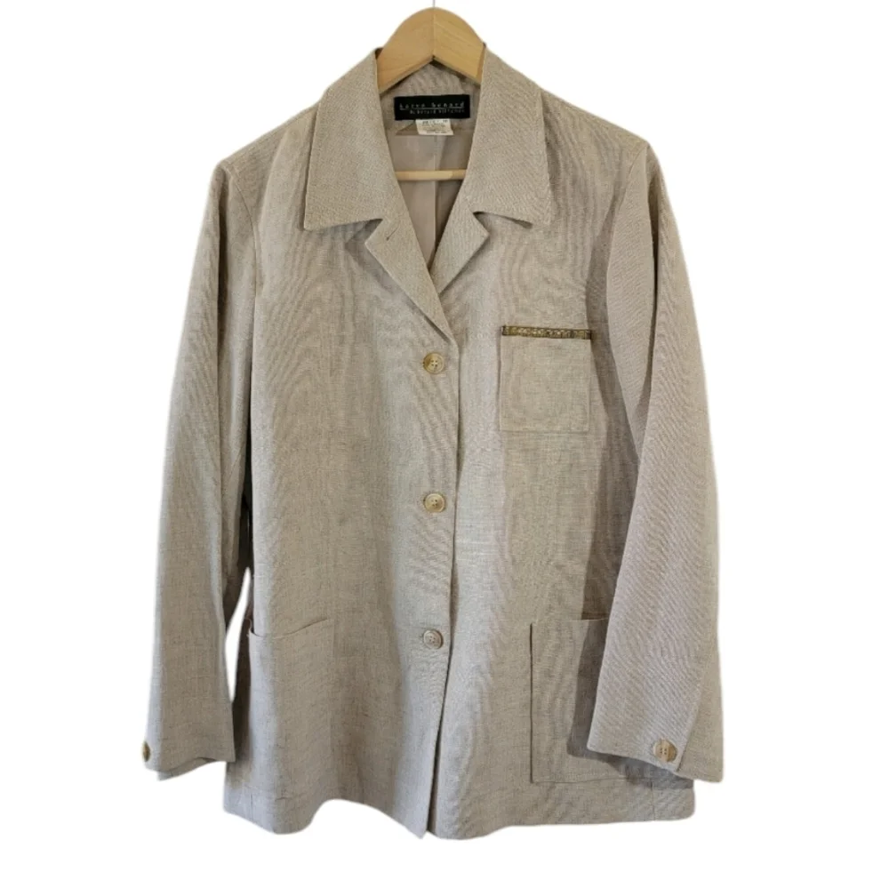 Harve Benard Women's Oatmeal Linen Blend Jacket Sz 14 Button Front Minimalist